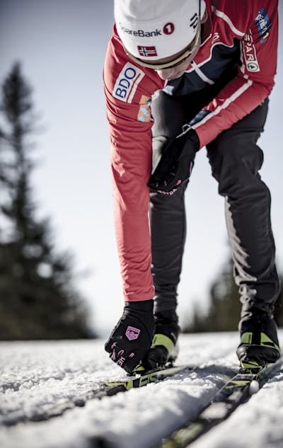 Man wearing cross country ski gloves